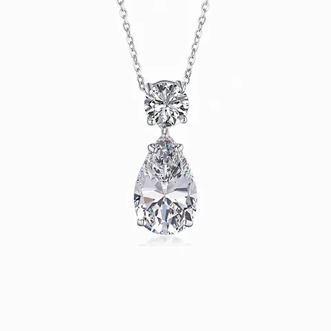 925 Sterling Silver Pear Shaped Zirconia Pendant Necklace For Women Oversized Water Drop Wedding Fine Jewelry Gift