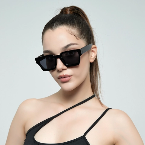 Occhiali da Sole Retrò Montatura Quadrata per Donna Uomo Trendy Rettangolare Lenti PC Protezione UV400 Montatura Spessa Moda All'aperto
