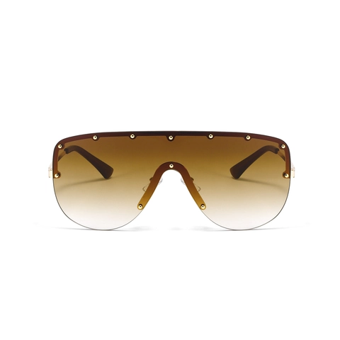 Fashion Oversized Shield Sunglasses For Women Punk Rimless Metal Frame Rivet Sunglasses UV400 Gradient Lens Outdoor Trendy Eyewear