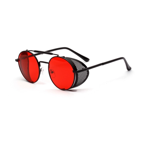 Occhiali da Sole Steampunk Rotondi con Montatura in Metallo Uomo Donna Retro Gothic Doppio Ponte con Protezioni Laterali UV400