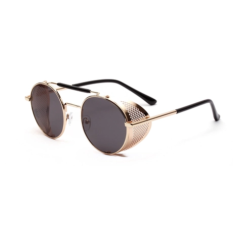 Occhiali da Sole Steampunk Rotondi con Montatura in Metallo Uomo Donna Retro Gothic Doppio Ponte con Protezioni Laterali UV400