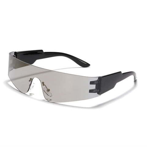 Occhiali da Sole Y2K Future Shield per Donna Uomo Moda Senza Montatura Integrati Lente a Specchio Sportiva