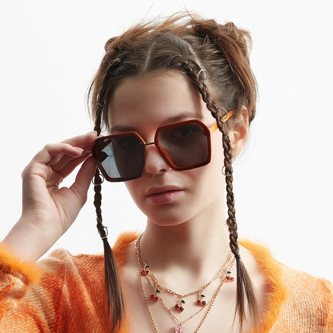 Fashion Oversized Square Sunglasses Retro Geometric Polygon Half Metal Frame PC AC Lens UV400 Sunshade Eyewear For Men Women