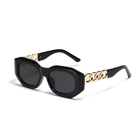 Gafas de Sol Cuadradas Vintage para Mujer Montura de PC Lente de AC Con Patillas de Cadena de Metal Protección UV400 para Viajes Fiesta