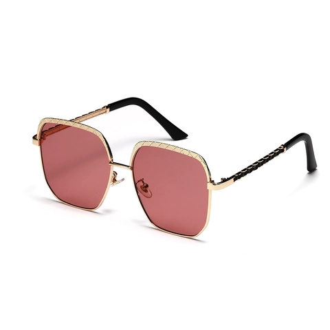 Retro Oversized Square Sunglasses For Women Men Metal Copper Frame AC Gradient Lens Fashion Lattice Texture Sun Glasses