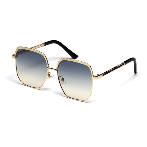 Retro Oversized Square Sunglasses For Women Men Metal Copper Frame AC Gradient Lens Fashion Lattice Texture Sun Glasses