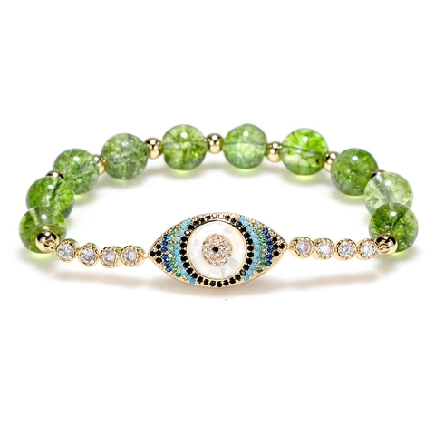 Fashion Evil Eye Beaded Bracelet For Women Copper Gold Plated Peridot Zirconia Protection Charm Mysterious Jewelry Gift