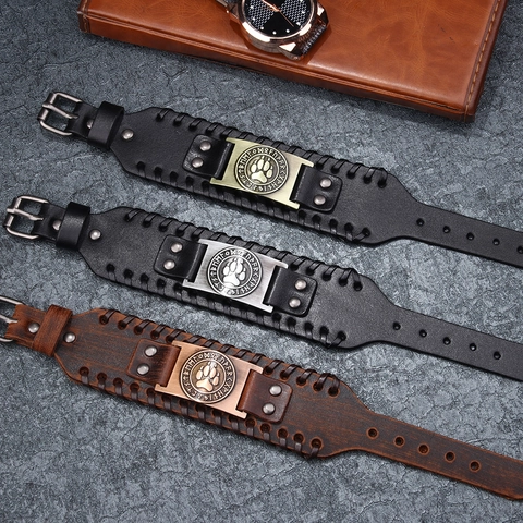 Vintage Herren Wikinger Lederarmband Punk Geflochtenes Kuhfell PU Armband Runen Kralle Baum des Lebens Schmuck Geschenk