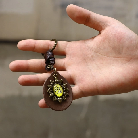 Llavero de Aleación de Cuero Tejido a Mano Vintage Con Colgante de Metal Bronce Símbolo del Zodiaco Virgo para Hombres Mujeres