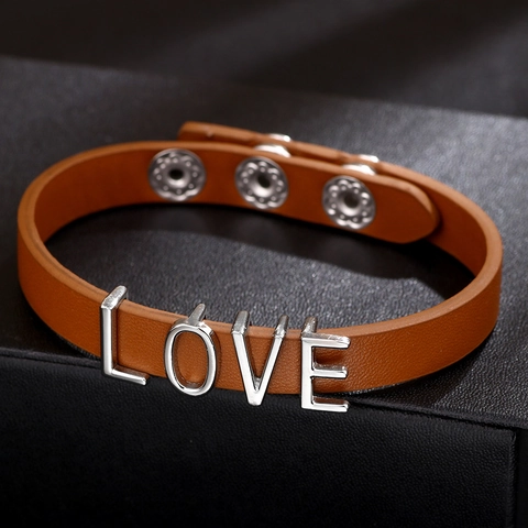 Fashion LOVE Letter PU Leather Bracelet For Women Adjustable Alloy Snap Button Wristband Jewelry Hand Accessory