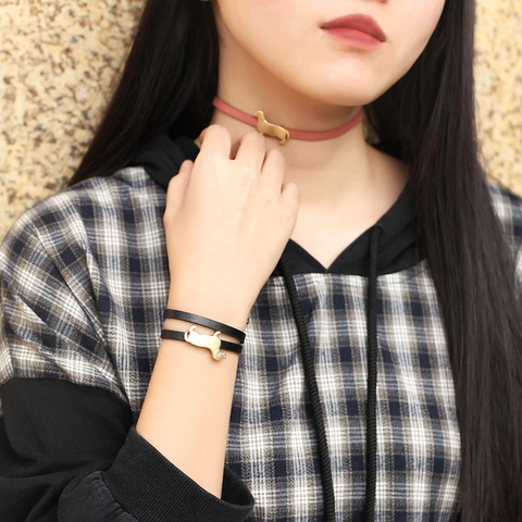 Dachshund Dog Charm Double Wrap Synthetic Leather Bracelet Alloy Animal Pendant Fashion Wristband Simple Jewelry For Women