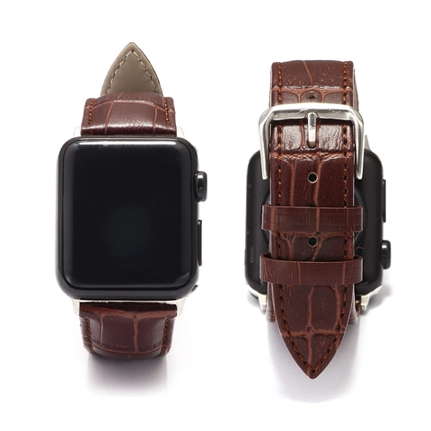 Cinturino in Pelle PU Motivo Coccodrillo Compatibile Con Apple Watch Serie Goffrato Cucito Cinturino di Ricambio per Smartwatch Uomo Donna