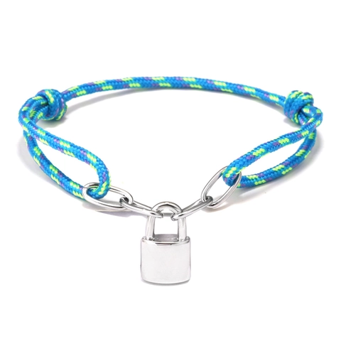 Bracelet en Corde de Paracorde Tressée à la Mode Avec Pendentif Cadenas en Alliage Corde à Main Réglable Pour Hommes Femmes Bijoux