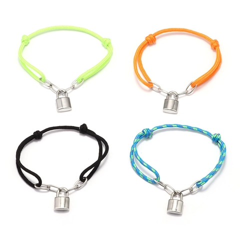 Bracelet en Corde de Paracorde Tressée à la Mode Avec Pendentif Cadenas en Alliage Corde à Main Réglable Pour Hommes Femmes Bijoux