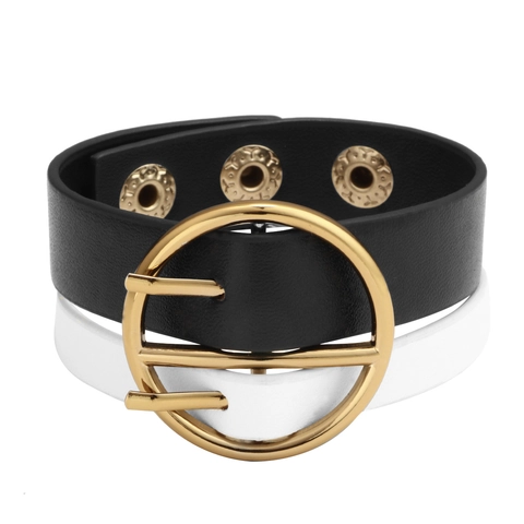 Vintage Punk Leder Manschetten Armband Set Geometrie Gold Kreisring Schwarz Weiß PU Leder Wickelarmband Für Damen Herren Modeschmuck