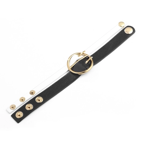 Vintage Punk Leder Manschetten Armband Set Geometrie Gold Kreisring Schwarz Weiß PU Leder Wickelarmband Für Damen Herren Modeschmuck