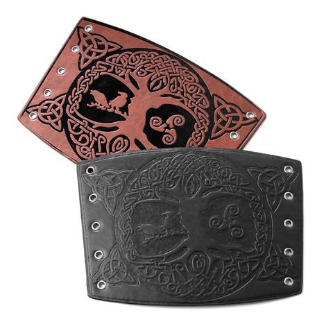 Parabraccia Vichinghi Celtici Albero della Vita Corvo in Pelle PU Goffrata per Uomo Donna Gioielli Armatura da Polso Punk Rock