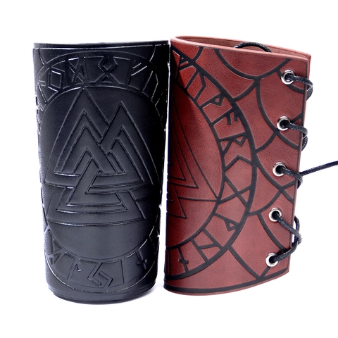Bracciali Vichinghi Medievali in Poliestere Protezioni Braccio Retrò Pirata Punk Valknut Rune in Rilievo per Uomo Cosplay Sport