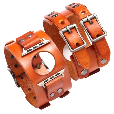 Cinturino in Pelle di Vacca Vintage a Polsino Largo con Rivetti Stile Punk Compatibile Con IWatch Accessori Smartwatch
