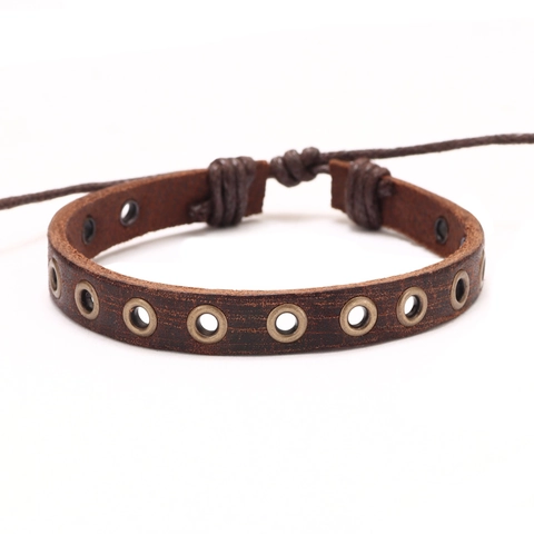 Bracciale in Pelle Punk Vintage da Uomo Con Occhielli in Metallo Bracciale in Corda Intrecciata Regolabile Retro Marrone Nero