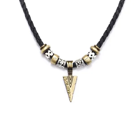 Collana con Ciondolo a Forma di Testa di Lupo e Freccia da Uomo Retro Corda di Cera Intrecciata Regolabile Gioielli