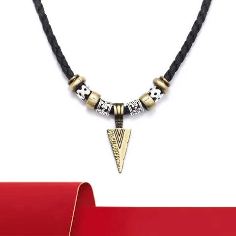 Collar de Colgante de Runa con Cabeza de Lobo y Punta de Flecha Retro para Hombre Cuerda de Cera Trenzada Ajustable