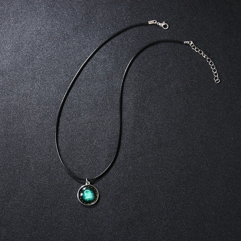 Collar con Colgante Luminoso de Doce Constelaciones Unisex Cabujón de Vidrio Collar de Metal Con Cordón Negro Joyería