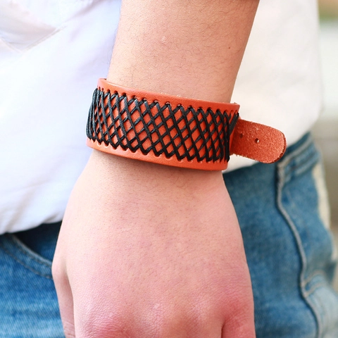 Herren Vintage Leder Geflochten Armband Punk Rock Stil Breite Manschette Verstellbare Legierung Schnalle Mode Schmuck