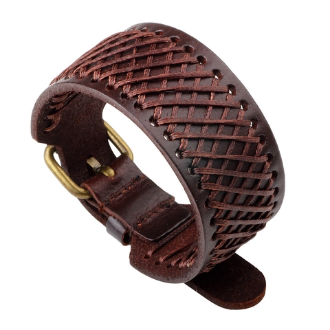 Herren Vintage Leder Geflochten Armband Punk Rock Stil Breite Manschette Verstellbare Legierung Schnalle Mode Schmuck