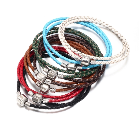 Handmade Woven Genuine Leather Bracelet Double Wrap Braided Leather Rope Wristband Zinc Alloy Clasp Fashion Jewelry Gift