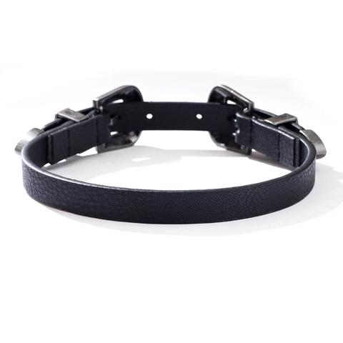 Choker a Doppia Fibbia in Lega Intagliata Vintage Nero Ecopelle Punk Street Style Catena Collo Gioielli Donna