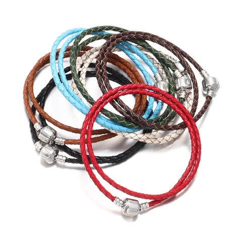 Handmade Woven Genuine Leather Bracelet Double Wrap Braided Leather Rope Wristband Zinc Alloy Clasp Fashion Jewelry Gift