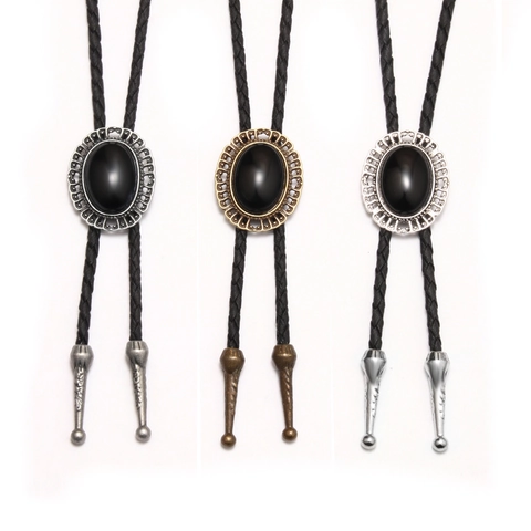 Retro Western Cowboy Bolo Tie With Artificial Leather Braided Cord Acrylic Gemstone Slide Alloy Pendant Unisex Jewelry