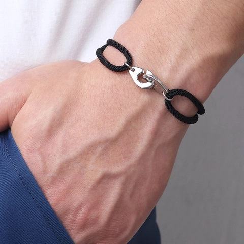 Unisex Stainless Steel Handcuffs Milan Rope Bracelet Adjustable Braided Cord Hand Chain Fashion Jewelry Gift For Men Women
