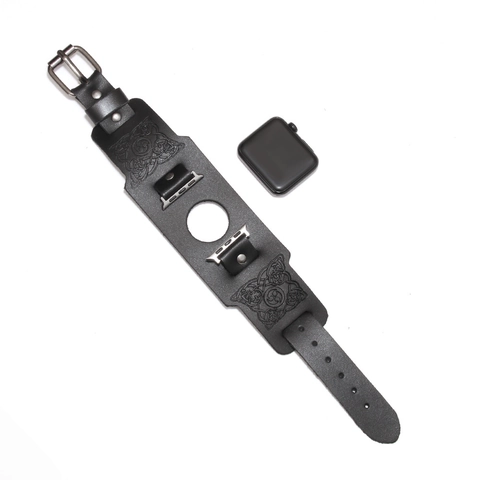 Cinturino Orologio Vintage in Vera Pelle Totem Lupo Celtico Goffrato Cinturino a Polsino Largo per Smart Watch Universale
