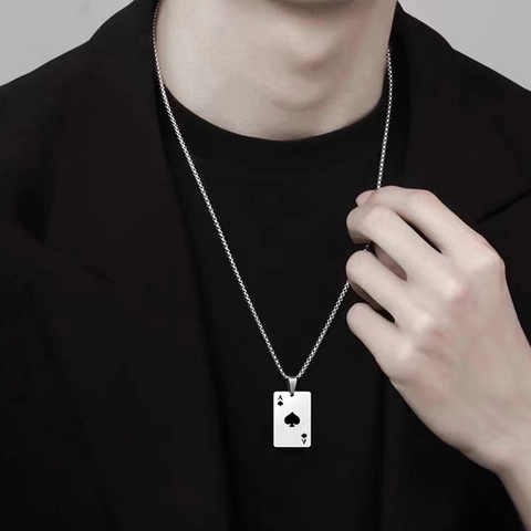 Edelstahl Spielkarten Ace Anhänger Halskette Für Damen Herren Silber Kette Spaten Herz Muster Punk Minimalistisch Schmuck