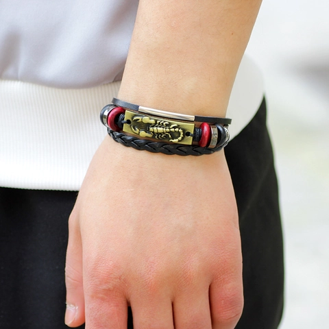 Vintage Mehrlagiges Geflochtenes Leder Skorpion Armband Für Herren Damen Antik Legierung Tier Charm Verstellbares Wickelarmband Schmuck