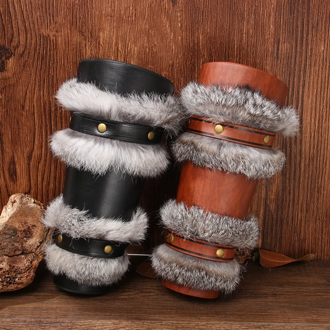 Parabraccia Medievali Vichinghi in Similpelle Retrò Con Fodera in Pelliccia Artificiale e Rivetti per Cosplay Costume Adulti