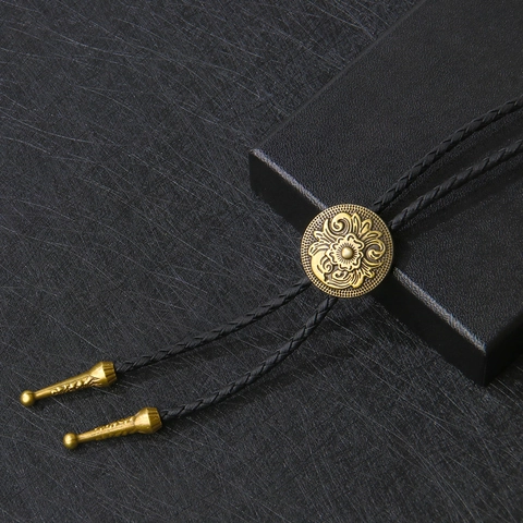 Cravatta Bolo Western Cowboy Vintage con Ciondolo a Fiori in Lega Incisa Collana in Pelle PU Nera Intrecciata Gioielli Donna Uomo