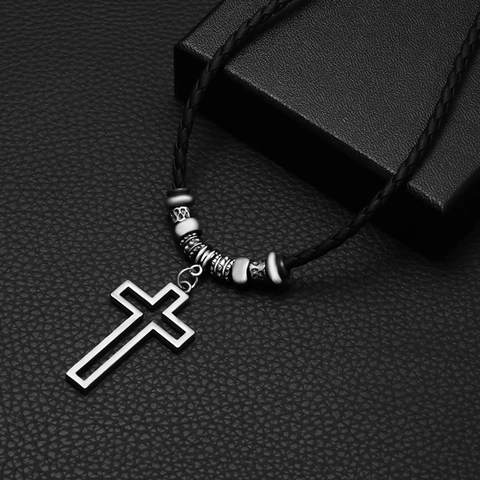Vintage Legering Hol Kruis Hanger Halsketting Voor Mannen Vrouwen Retro Kralen Wastouw Ketting Sieraden Punk Stijl Cadeaus