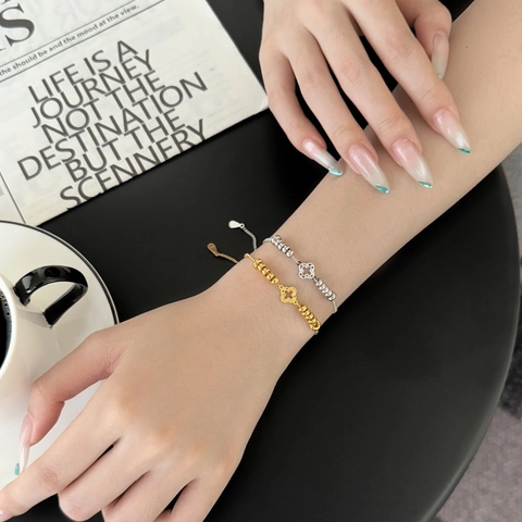 S925 Sterling Silver Lucky Clover Bracelet For Women Hollow Flower Rhinestone Inlaid Adjustable Lucky Beads Jewelry Gift