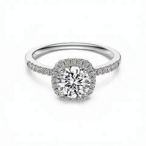 Luxury 925 Sterling Silver Round Halo Zirconia Ring For Women Engagement Wedding Party Jewelry Elegant Geometric Finger Ring