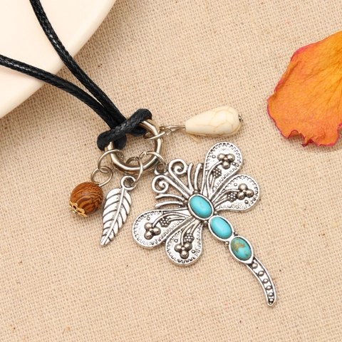 Collana Pendente Libellula in Lega Vintage Con Strass Perlina di Legno Foglia Conchiglia Stile Boho Catena Donna Gioielli