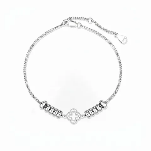 S925 Sterling Silver Lucky Clover Bracelet For Women Hollow Flower Rhinestone Inlaid Adjustable Lucky Beads Jewelry Gift