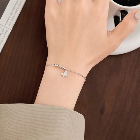 S925 Sterling Silver Butterfly Bracelet For Women Elegant Double Layer Paperclip Chain Lucky Beads Pendant Jewelry Gift