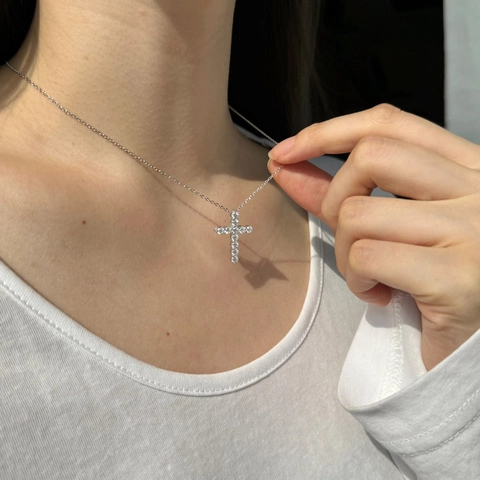 Collana con Croce in Moissanite in Argento Sterling 925 per Donna Elegante Ciondolo Pave Catena Clavicola Gioielli Regalo Moda