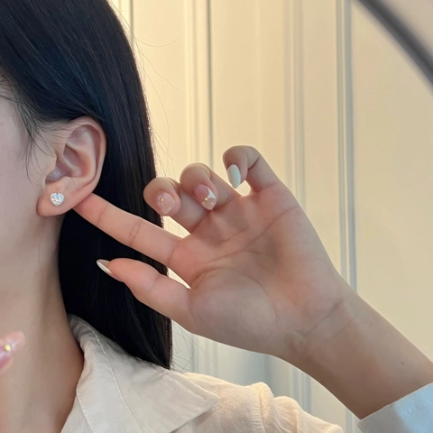 Pendientes de Botón de Corazón de Plata de Ley 925 Para Mujer Elegante Circonia Corte Redondo Halo Pequeños Pendientes Joyería Regalo