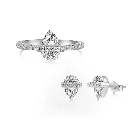 Elegante Anello E Orecchini in Argento Sterling 925 Con Zirconia a Pera per Donna Gioielli Versatili in Zircone per Matrimonio