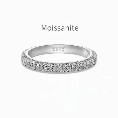 Anello in Argento Sterling 925 Moissanite per Donna Doppia Fila Pave Eternity Band Gioielli da Dito Scintillanti Regalo