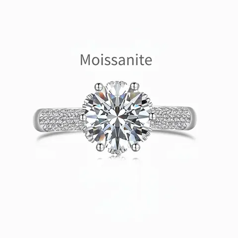 Luxury 925 Sterling Silver Moissanite Ring For Women Round Cut Engagement Wedding Ring D Color VVS1 Moissanite Jewelry